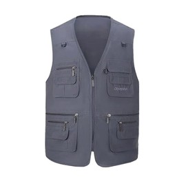 Spanye Mens Fishing Travel Safari Vest Multi Pocket Vests Cargo Work Sleeveless Jacket Gray Blue-3XL
