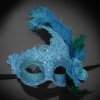 Couple's Masquerade Masks | Feather Masquerade Masks Black/Teal Blue