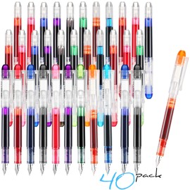 Laumoi 40 Pack Disposable Fountain Pens Set, Colored Ink Fountain Pens for Writing, Extra Fine Nib Classic Design Calligraphy Large Capacity for Journaling Office Supplies Sketching