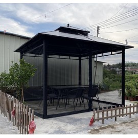 Dhyazqfit Mosquito Net for Outdoor Gazebo Canopy 4-Panel Canopy Screen Wall with Zipper for 10 x 10' Patio Gazebo and Tent (Mosquito Net Only) 10' x 10' Black (Black with Rings one Door)