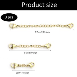 FEZTGVOFA 3 PCS Necklace Extender, Gold Jewelry Extenders Necklaces, Stainless Steel Chain Extenders, Adjustable Chain Extensions, for Necklace, Bracelet and Anklet (Assorted Sizes)