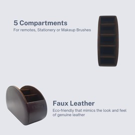 N3cessity Remote Control Holder/Desktop Organiser - Storage Caddy with 5 Compartments Fits Office Supplies, Makeup Brushes. (Brown)