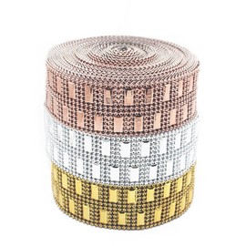 360 inches Rhinestone Decorative Ribbon Diamond Ribbon Bling Silver Ribbon Rolls for DIY Craft Project Christmas Decoration (Gold)