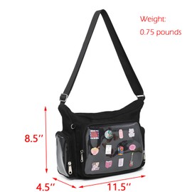 Canvas Ita Bag Crossbody Shoulder Bag Kawaii Purses and Handbags with Anime Pins Display