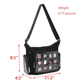 Canvas Ita Bag Crossbody Shoulder Bag Kawaii Purses and Handbags with Anime Pins Display