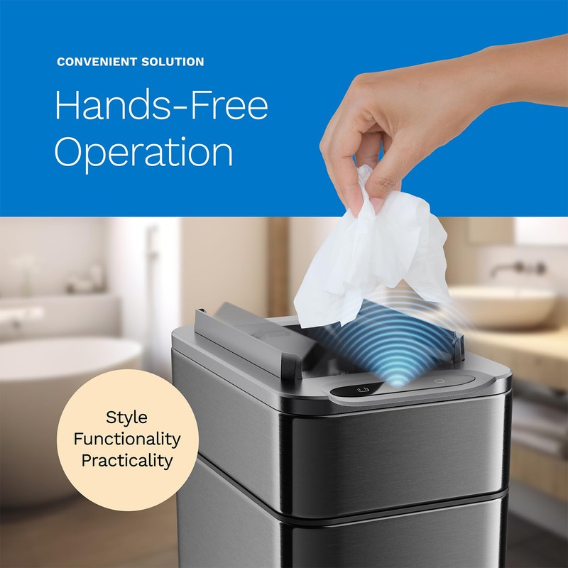 hOmeLabs Durable 2.4 Gallon Sensor Trash Can, Retractable Butterfly Lid,