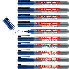 edding 361 whiteboard marker - blue - 10 whiteboard pens - round tip 1 mm - whiteboard pen dry wipe - for whiteboards, flipcharts, pinboards, magnetic and memo boards - sketchnotes - refillable