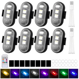 Kabellose Led Lichter, WDKXCN 8 Stück Strobe Drone Light, 8 Farben Led Blitzlicht mit Fernbedienung, Led Flugzeug Blitzlichter, Flylights, Unterbodenbeleuchtung für Auto, Motorrad, Drohne, Roller