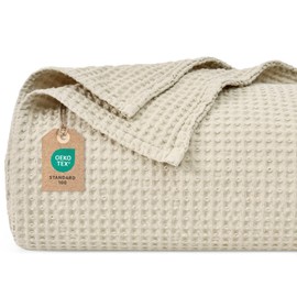 PHF 100% Cotton Waffle Blanket, Cuddly Blanket, 130 x 150 cm, Lightweight and Breathable, Perfect for All Year Round, Oeko-Tex Certified, Hotel Linen Quality, Ideal for Sofa, Couch, Bed, Linen
