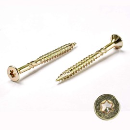 Innonexxt® Premium chipboard screws, milling ribs, cut tip - yellow, galvanised patio, wood and universal screws made in Germany, internal serration.