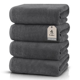 EcoNour 4 Pack Dark Grey Bath Towels | 27x54 Inch Cotton Towel Set for Bathroom, Gym, Spa & Travel | Soft, Quick-Drying, Lightweight & Absorbent Towels for Daily Use