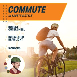 Bikeroo Bike Helmet with Rear Safety Light - Adult Bike Helmets for Men and Women - Bicycle Helmet for Outdoor Cycling, Scooter, Mountain, Road Bike