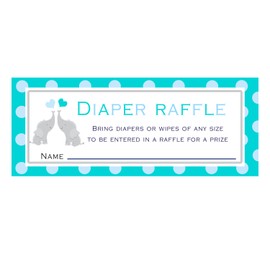 30 Diaper Raffle Cards Elephant Baby Shower Teal Blue
