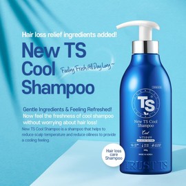 TS New TS Cool Shampoo | Cooling Korean Shampoo with Mint & Tea Tree Oil | Hair Loss Care with Dexpanthenol, Salicylic Acid | Suitable for Oily Scalp (17.6 Fl Oz)