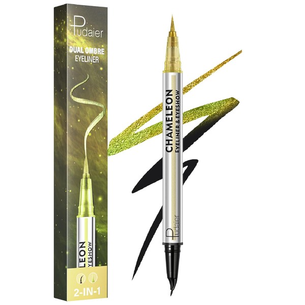 Pudaier Waterproof Liquid Eyeliner, Black and Chrome Eye Liner Pen,