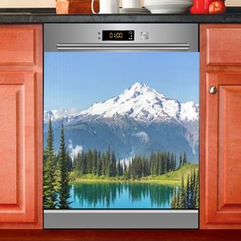 Dishwasher Cover Panel Lake and Mountain Landscape Dishwasher Magnet Cover Decorative Magnetic Refrigerator Sticker Decal Door Vinyl 23x26 in