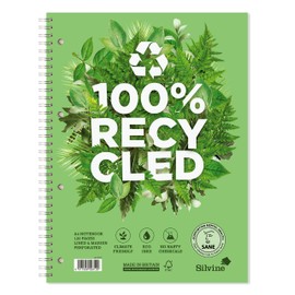 Silvine A4+ Premium Recycled Wirebound Notebook, Lined with margin, 120 pages of 100% Recycled Paper. Ref R102