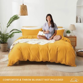 ALAZURIA Twin Size Duvet Cover - 2 Piece Bedding Set (1 Duvet Cover & 1 Pillow Sham) Soft Double Brushed Comforter Cover w/Zipper Closure & Corner Ties - No Comforter (90" X 68", Mustard Yellow)