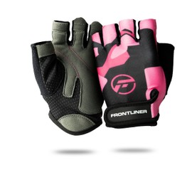 FRONTLINER Weight Lifting Gloves – Anti-Slip Padded Palm, Half-Finger Gym Gloves for Men & Women, Stretchable Fitness Gloves for Strength Training, Calisthenics, Cycling, and Workouts (Pink Camo, M)