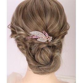 Chargances Dainty Crystal Feather Hair Comb Sparkly Rhinestone Inlaid Flower Hair Side Comb Long Teeth Hair Combs Wedding Bridal Hair Accessories for Women (Purple)