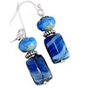 Etched Silver and Silky Denim Blue Czech Bead Dangle Earrings.