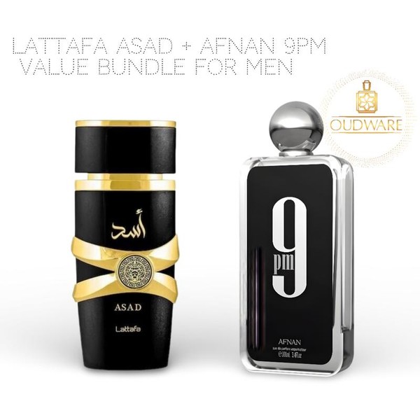 Afnan 9pm + Lattafa Perfumes Asad 100ml (3.4oz) For Men