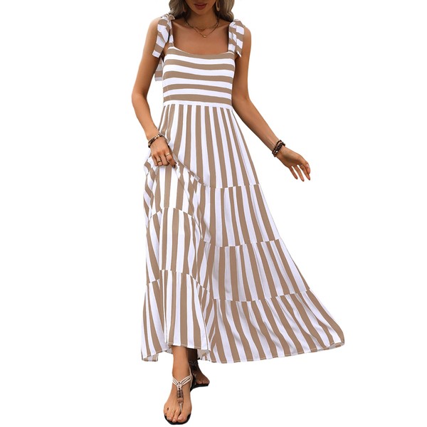 PRETTYGARDEN Womens Dresses 2025 Summer Striped Sleeveless Maxi Dress Casual
