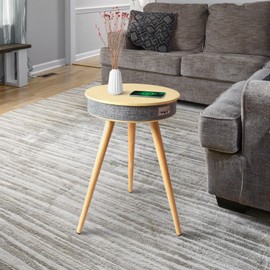 Louis Donné Smart End Table with Bluetooth Speakers, Round Side Table with Wireless Charger, Smart Coffee Table for Outdoor Pool Parties Patio Camping, 360 Degree Premium Sound (Log Color)