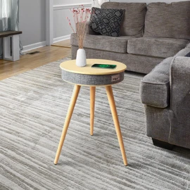 Louis Donné Smart End Table with Bluetooth Speakers, Round Side Table with Wireless Charger, Smart Coffee Table for Outdoor Pool Parties Patio Camping, 360 Degree Premium Sound (Log Color)