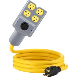 Kanayu 10 FT NEMA L14-30P to 4 Port 5-20R/ 5-15R & L14-30R Generator Adapter Extension Cord, 4 Prong Locking Generator 30 Amp to 15/20 Amp 30 Amp Generator Power Cord 125/250V 7500 Watts