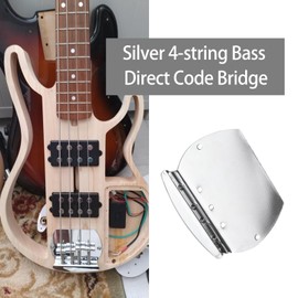 LT Easiyl 1 Set Bass Straight Bridge Kit Chrome 4 Strings Fixed Bass Bridge Metal Bass Accessories 4 Strings Bass Straight Frame Bridge with Allen Key Screws