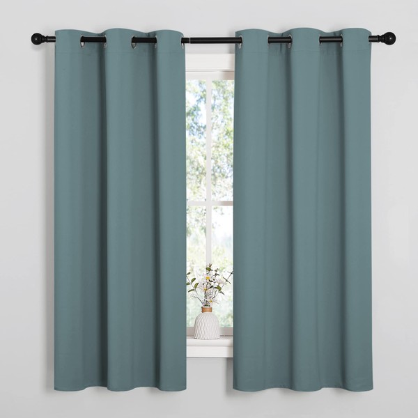 NICETOWN Modern Greyish Blue Blackout Curtains Noise Reducing, Thermal Insulated and Privacy Room Darkening Drape Panels for Boy's Guest Room Door Small Short Window (2 Panels, W42 x L63 -Inch)