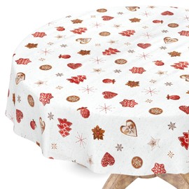 Tablecloth Washable Christmas Oilcloth Tablecloth Round 140 cm Cut Edge New Year's Eve Oilcloth