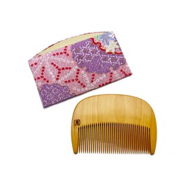 Hontense Comb Flower Comb with Japanese Pattern (Red Type) Case Included ~ (Fine Teeth)