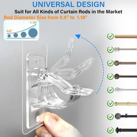 24-Pack No Drill Needed Curtain Rod Holders Brackets, Self Adhesive Rod Holder Hooks, Multipurpose Nail Free Stick on Curtain Rod Hooks, Curtain Hangers for Dorm, Bathroom, Bedroom, Livingroom Decor