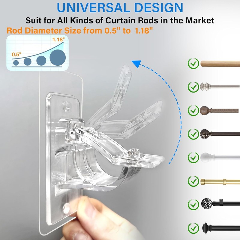 24-Pack No Drill Needed Curtain Rod Holders Brackets, Self Adhesive