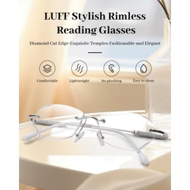 LUFF Stylish Rimless Reading Glasses for Women- Blue Light Blocking Readers, Fashion Frameless Metal Lightweight Eyeglasses(3.0X)