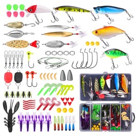 Fishing Lures Kit Set 88pcs/120pcs,Baits Tackle Including Spinners,VIB,Hooks,Swivels,Jigs,Worms,Tackle Box and More Fishing Gear Lures (88pcs)