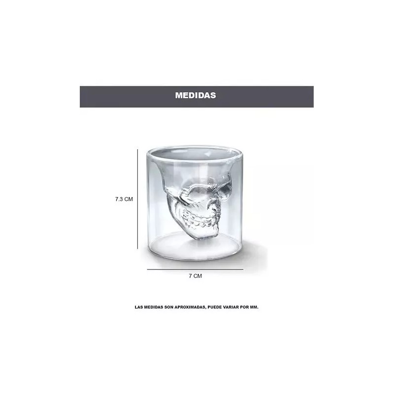 Quality Set De 3 Vasos Tequileros Calavera Cráneo Cristal Chico