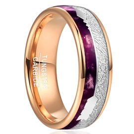 GALANI 8mm Polished Women's Ring Rose Gold Tungsten Jewelry Ring for Wedding Engagement Promise with Meteorite Agate Arrow Inlay Size O