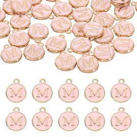 sourcing map 52pcs Letter Charm, Enamel Letter Pendants, Alphabet M Pendants Double Sided Beads Charm for DIY Bracelet Necklace Pendants Earring Jewelry, Pink