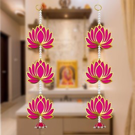 SAJTOX Lotus flower Wall Hangings for Decoration 4x18 Inch - MDF Handmade Pink Artificial Indian Wall Decor for Home, Wedding, Temple & Festivals