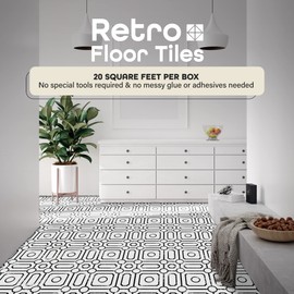 Retro Self Adhesive 12-Inch Vinyl Floor Tiles, 20 Tiles - 12" x 12", Carrera Pattern - Peel & Stick, DIY Flooring for Kitchen, Dining Room, Bedrooms & Bathrooms by Achim Home Decor