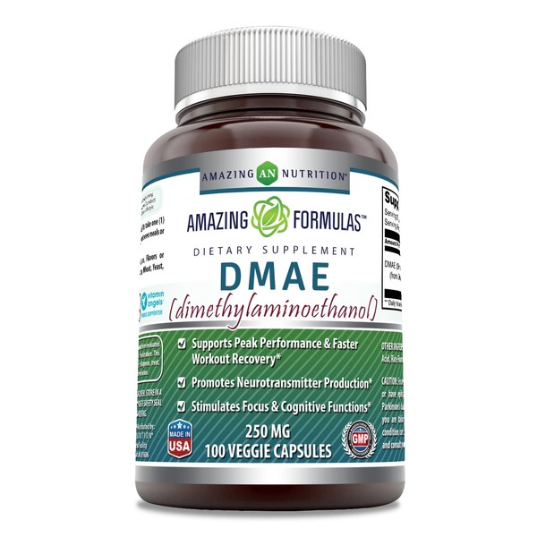 Amazing Formulas DMAE (Dimethylaminoethanol) 250mg Veggie Capsules -Supports Performance & Faster Workout Recovery* -Stimulates Focus & Cognitive Functions* (100 Count)