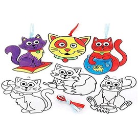Baker Ross FE581 Cat Suncatcher Craft - Pack of 8, Stained Glass Effect For Kids to Decorate and Display for Arts and Craft Activities