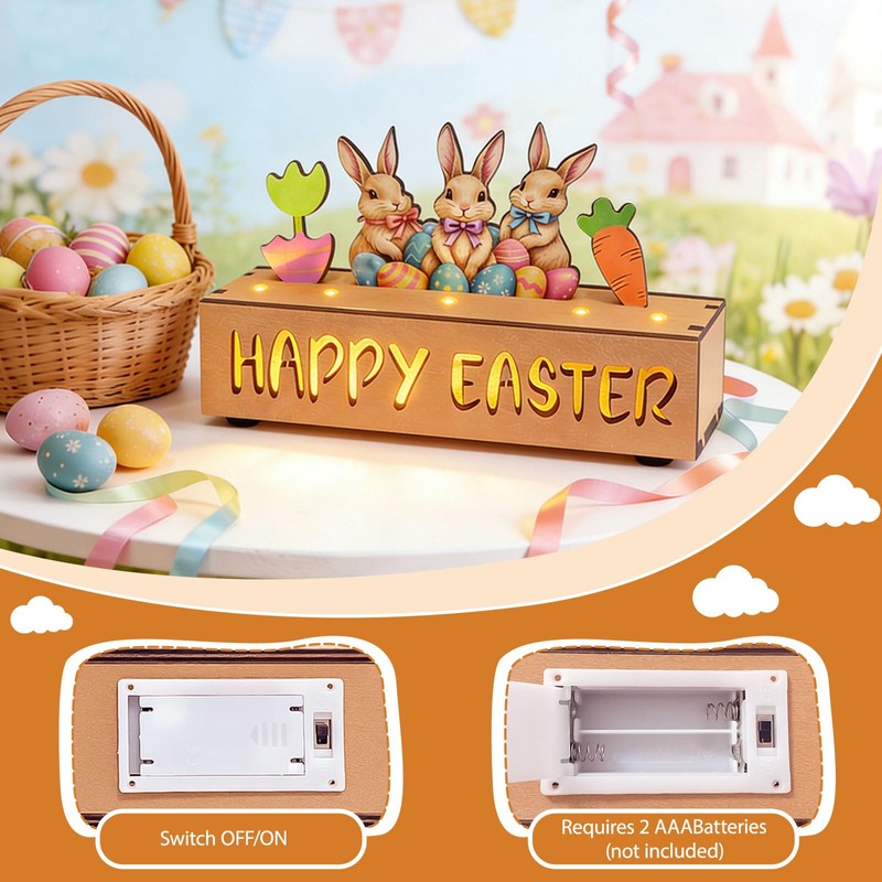 Happy Easter Decorations with LED Lights, Wooden Easter Decor Gifts