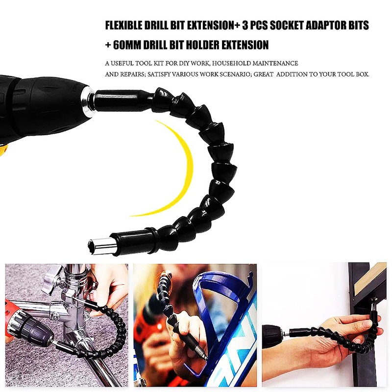 Flexible Drill Bit Extension + Impact Driver Socket Adaptor Bits