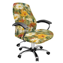 Xorudoydet Daisy Oil Painting Print Office Chair Cover, Removable Office Chair Seat Covers Breathable Rotating Chair Slipcovers Water Resistant High Back Computer Chair Cover-S