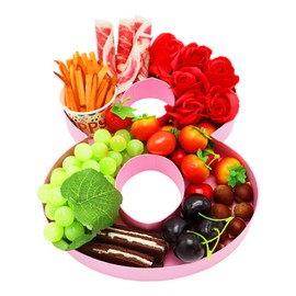 WENPACK 30.5cm Cardboard Numbert Cutout Fillable Paper Mache Charcuterie Board Sweet Birthday Food Tray for Treat (Pink, 8 Shape)
