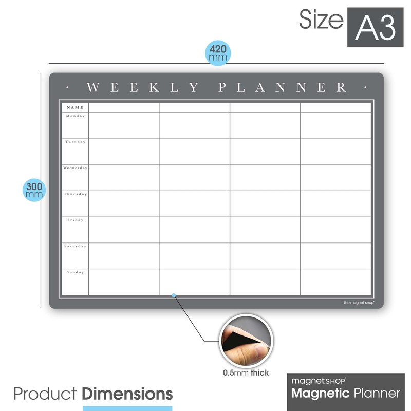 TMS A3 Magnetic Weekly Planner and Whiteboard, Fridge Memo Board